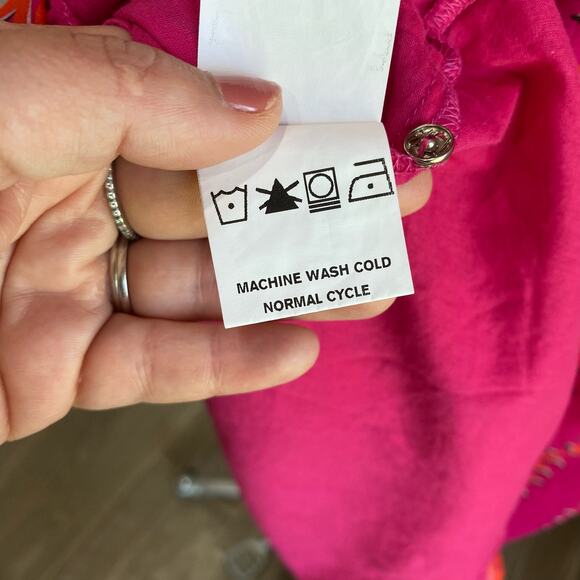 WAYWARD FANCIES Hot Pink Tropical Linear Graphic Print Cotton Voile Dress Sz 10 - Picture 11 of 13